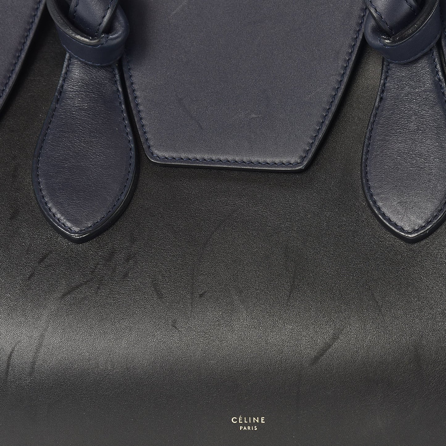 Smooth Calfskin Large Bi-Color Tie Knot Tote Black Navy