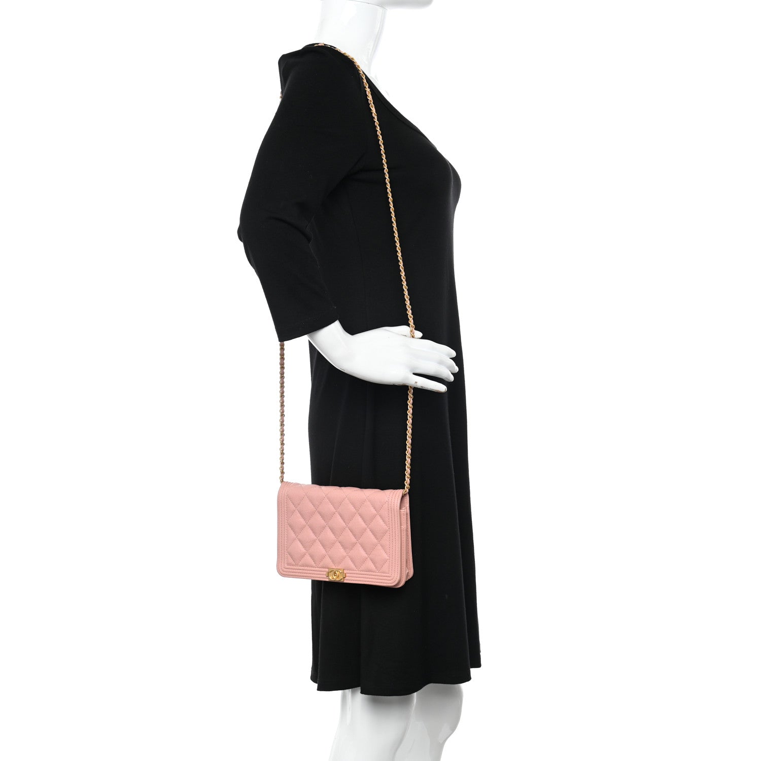 Chanel Caviar Quilted Boy Wallet On Chain WOC Pink 2 of 13
