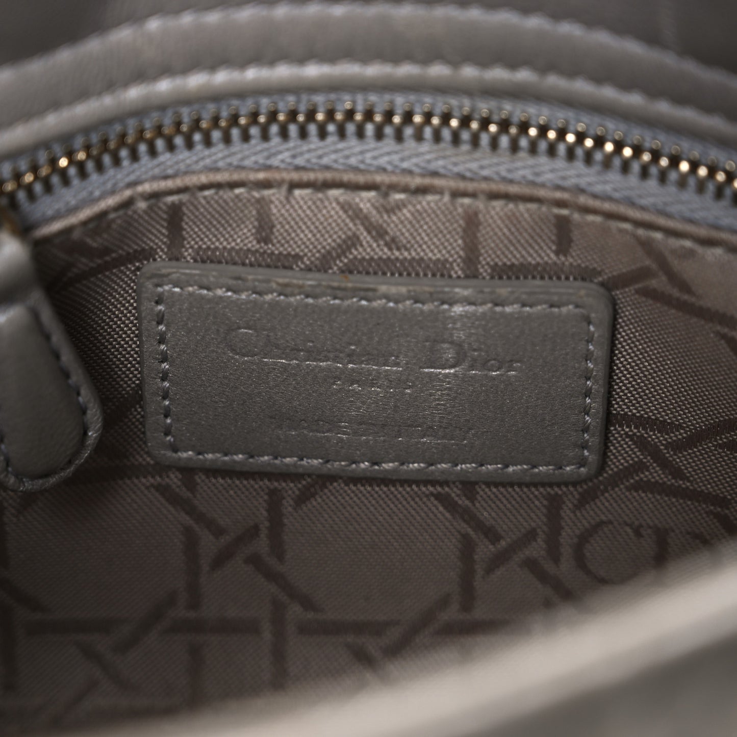 Metallic Lambskin Cannage Mini Lady Dior Grey