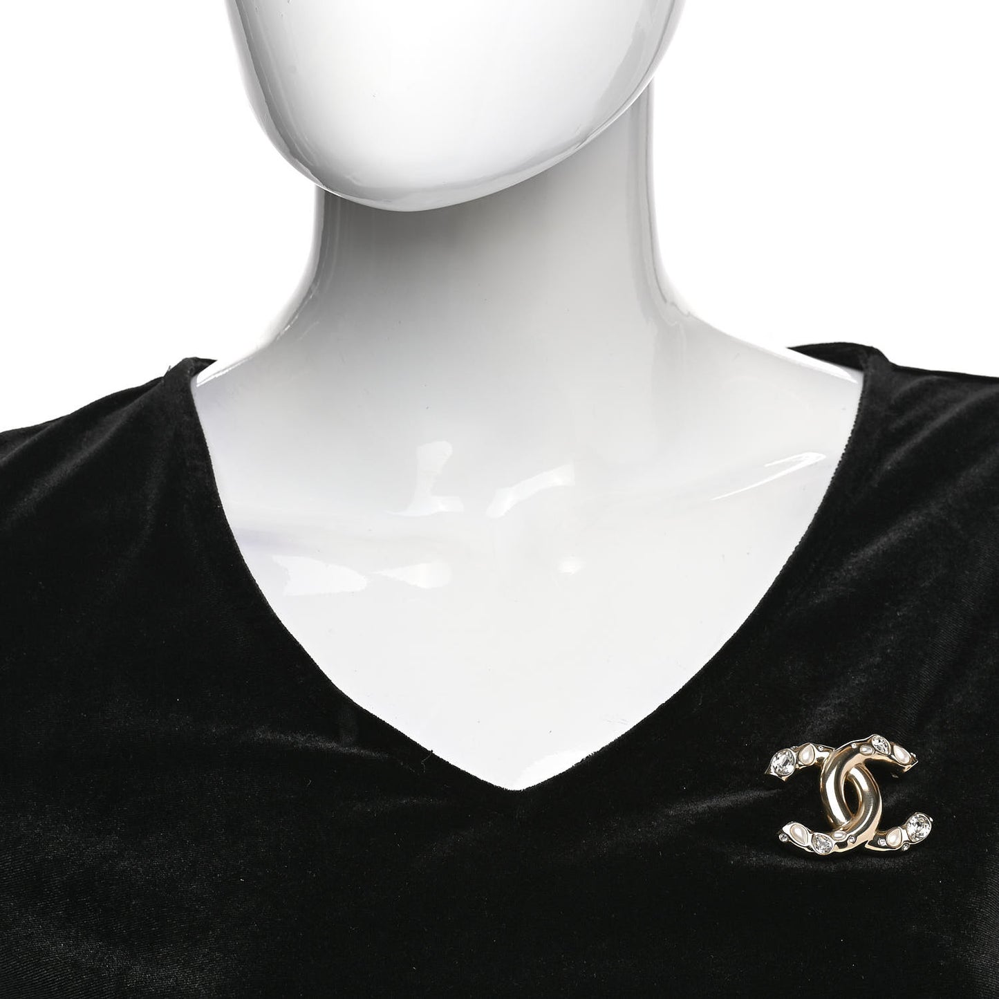 Pearl Crystal CC Brooch Light Gold