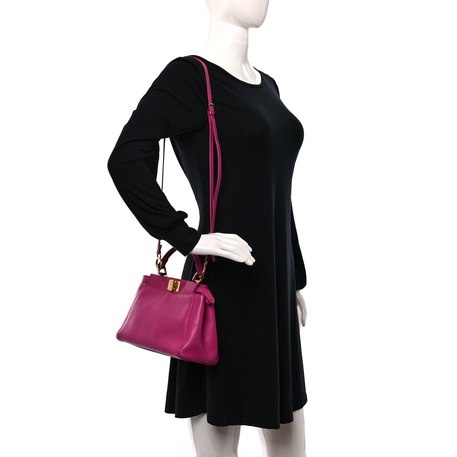 Fendi Nappa Mini Peekaboo Iconic Satchel Magenta 3 of 15
