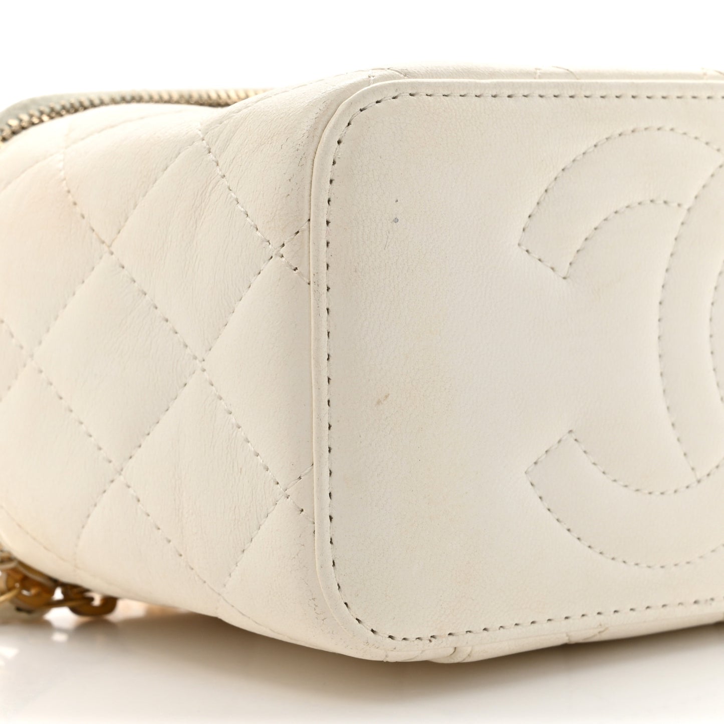 Lambskin Quilted Small CC Dynasty Vanity Case With Chain White