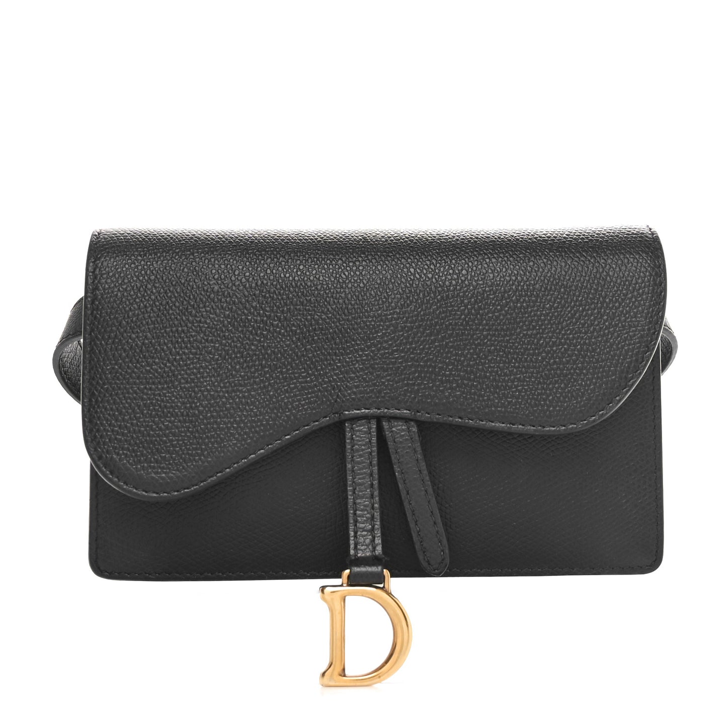 Grained Calfskin Saddle Belt Clutch Black