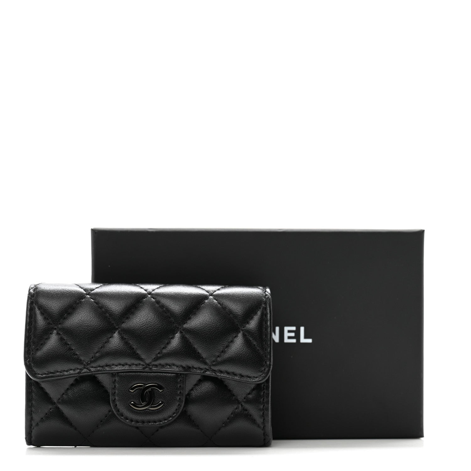 Chanel Lambskin Quilted Flap Card Holder Wallet So Black 10 of 10
