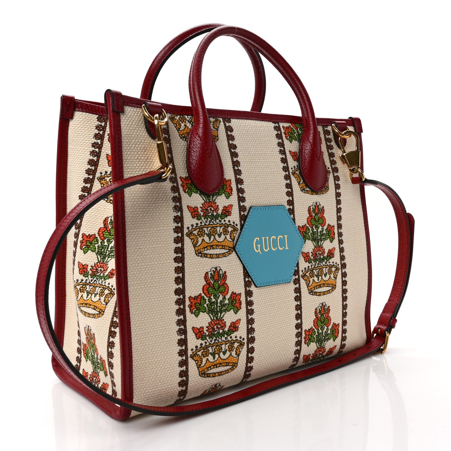 Canvas Jacquard Calfskin 100 Centennial Music Small Tote Bag Ivory Red