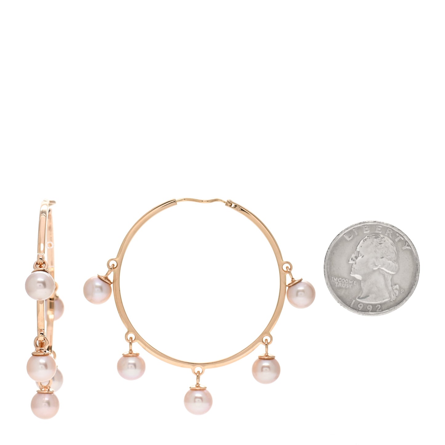 18K Rose Gold Pearl Hoop Earrings