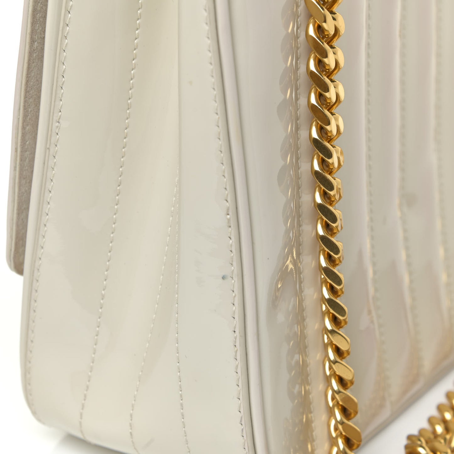 Patent Matelasse Monogram Large Vicky Chain Bag White