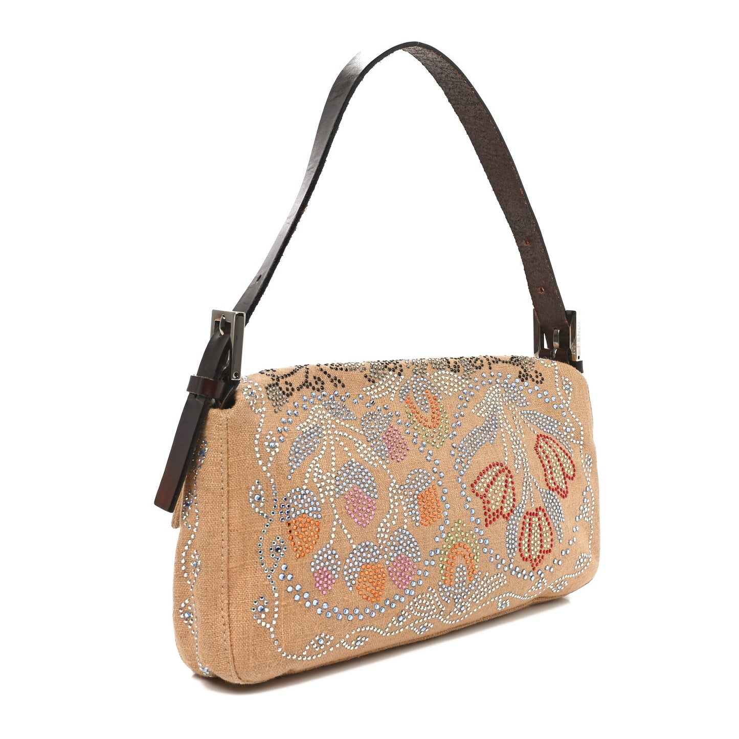 Linen Crystal Floral Beaded Baguette Beige Multicolor