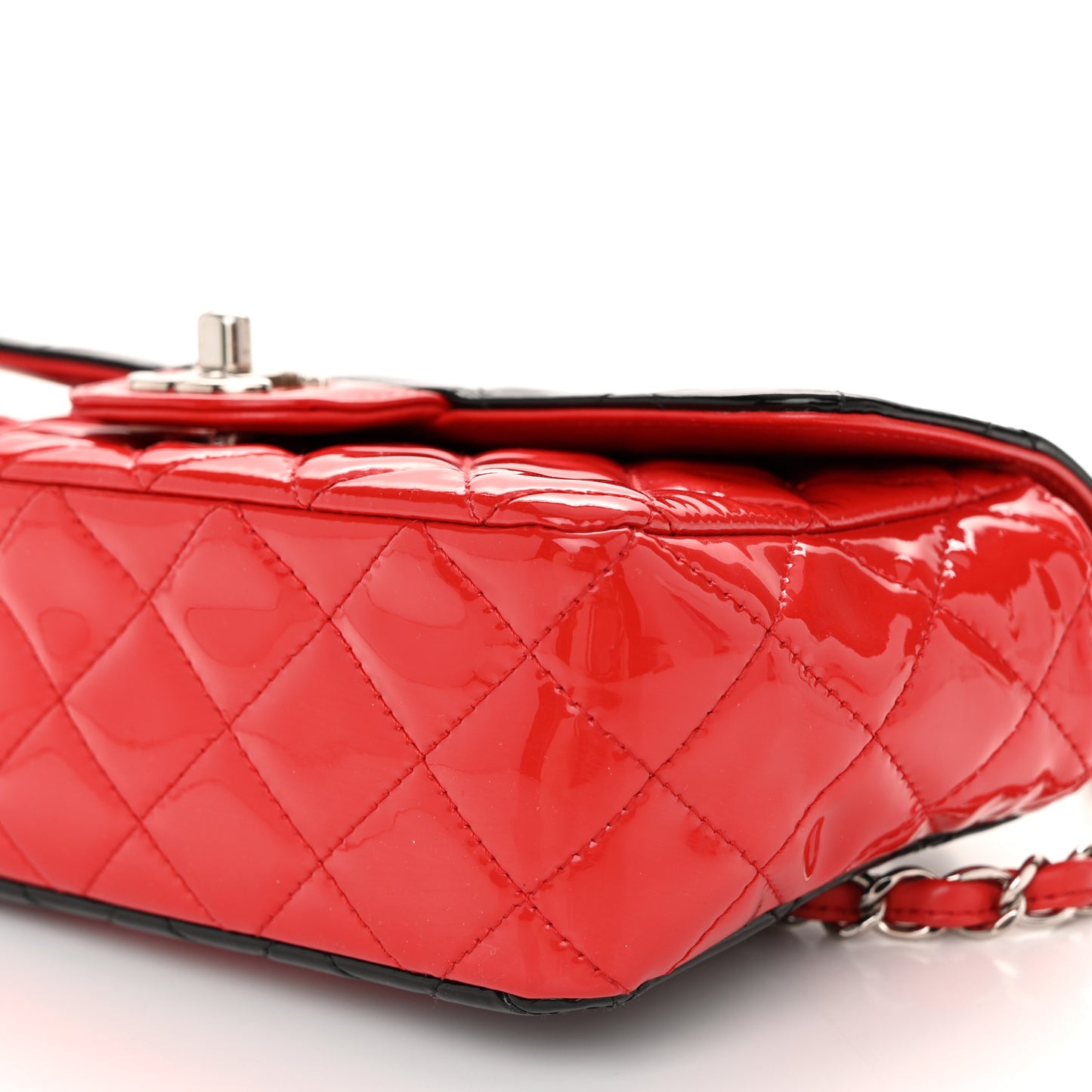 Patent Calfskin Quilted Bi-Color Mini Rectangular Flap Red Black