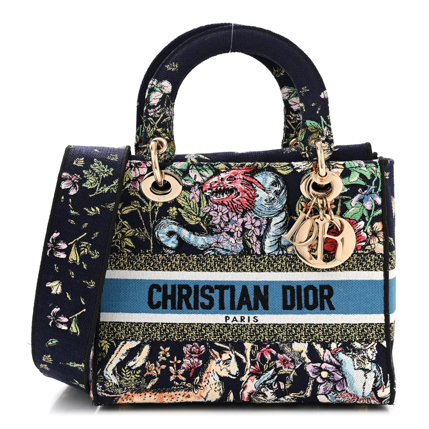 Christian Dior Canvas D-Constellation Embroidered Medium Lady D-Lite Bleu Multicolor 1 of 9