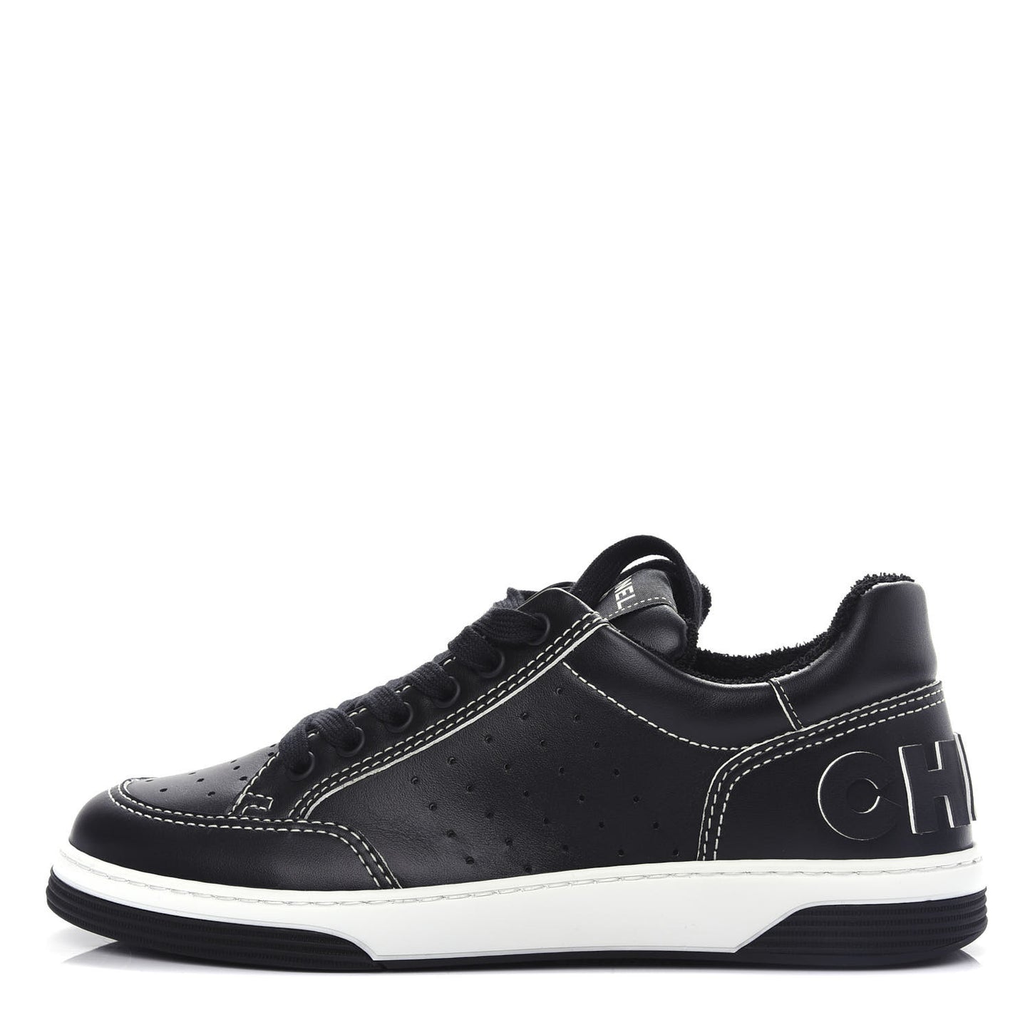 Calfskin Womens Logo Sneakers 38 Black White