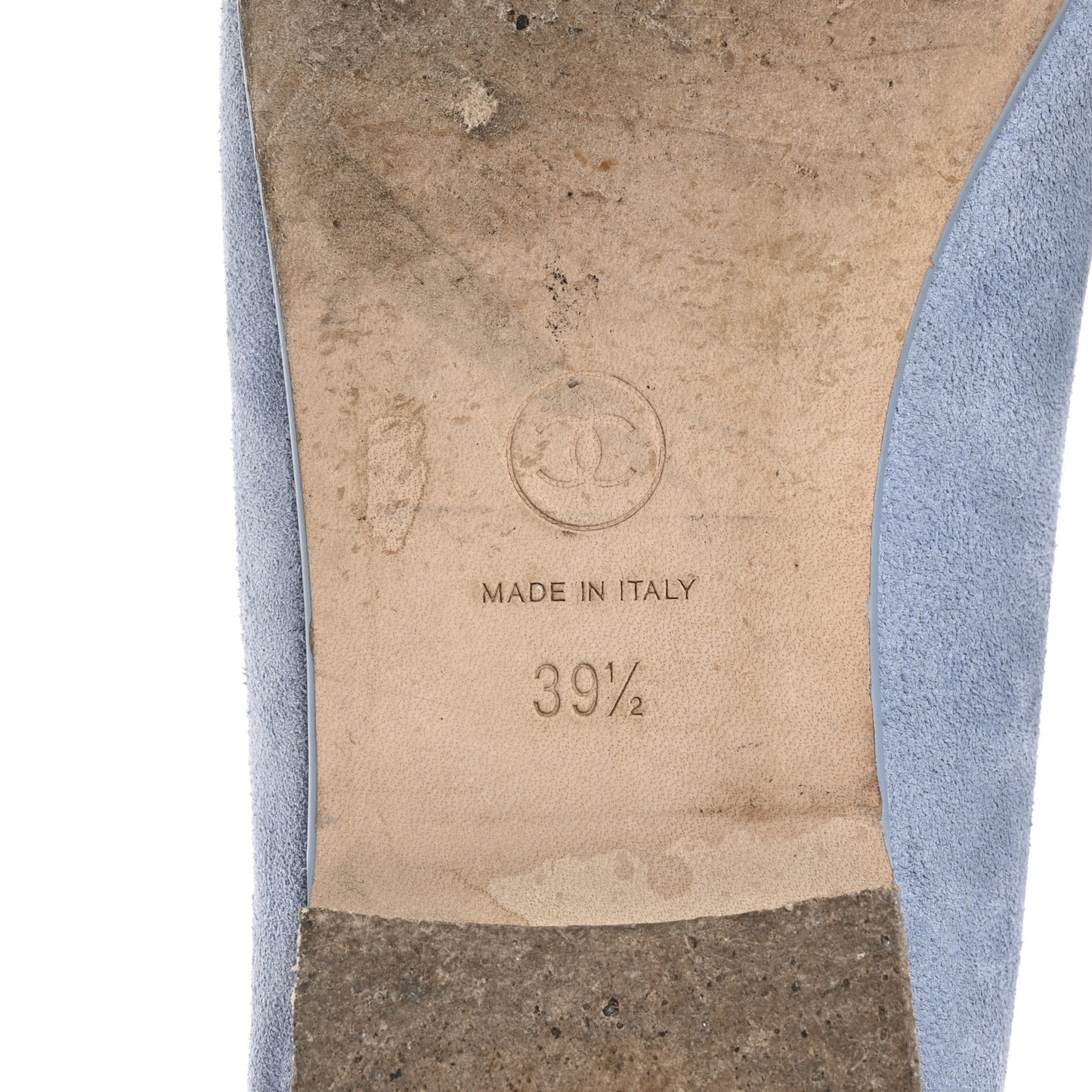 Suede Calfskin Cap Toe CC Ballerina Flats 39.5 Light Blue Turquoise