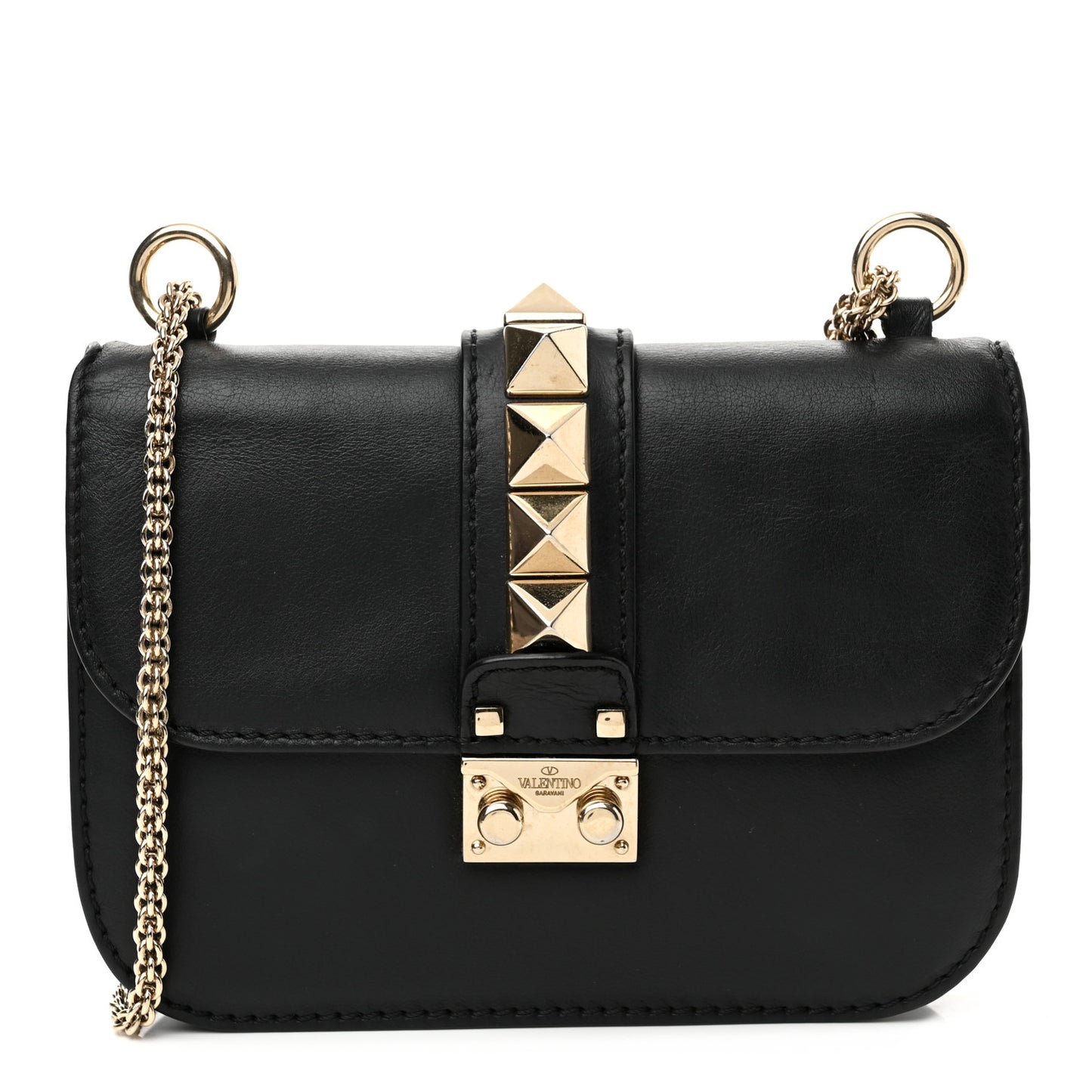 Vitello Small Glam Lock Rockstud Flap Black