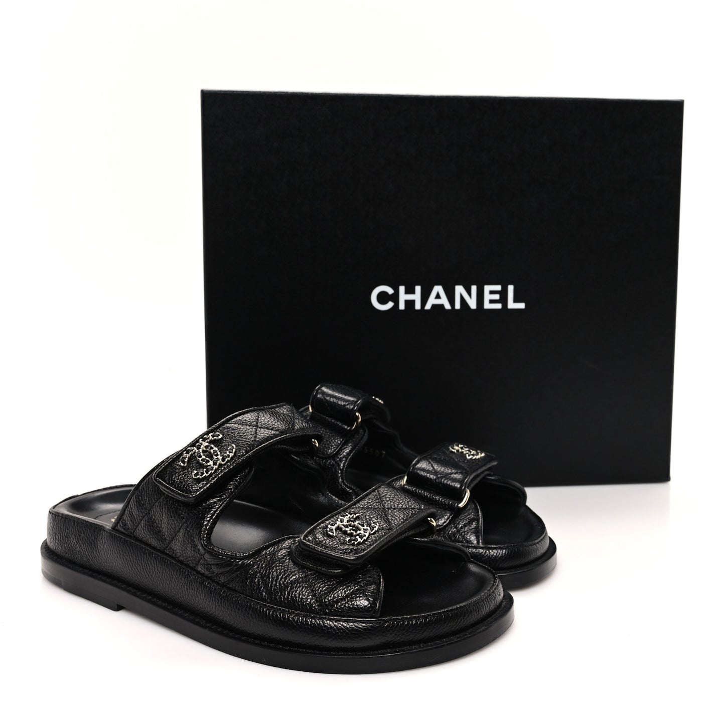 Grained Calfskin Velcro Dad Sandals 35 Black