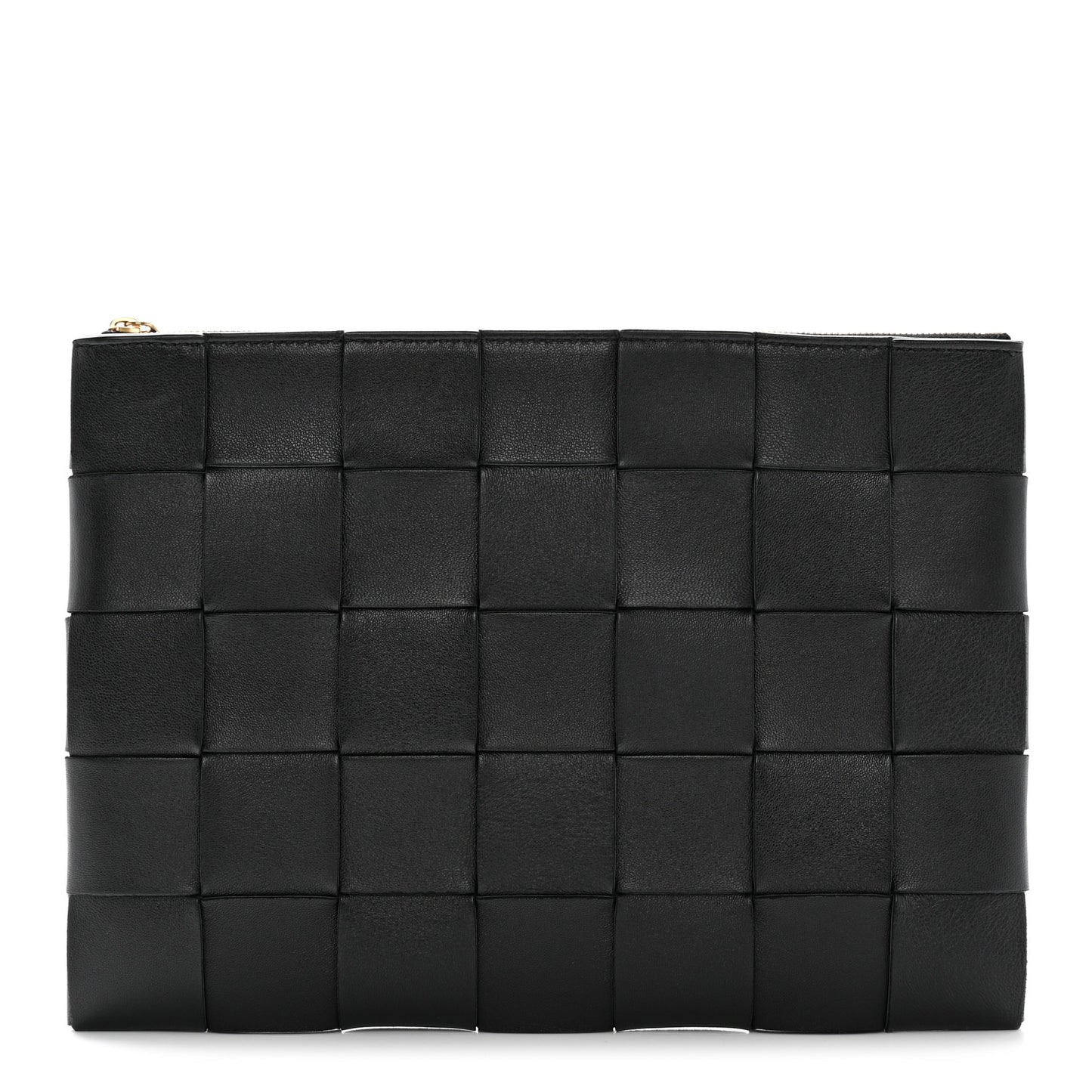 Nappa Maxi Intrecciato Cassette Flat Zip Medium Pouch Black