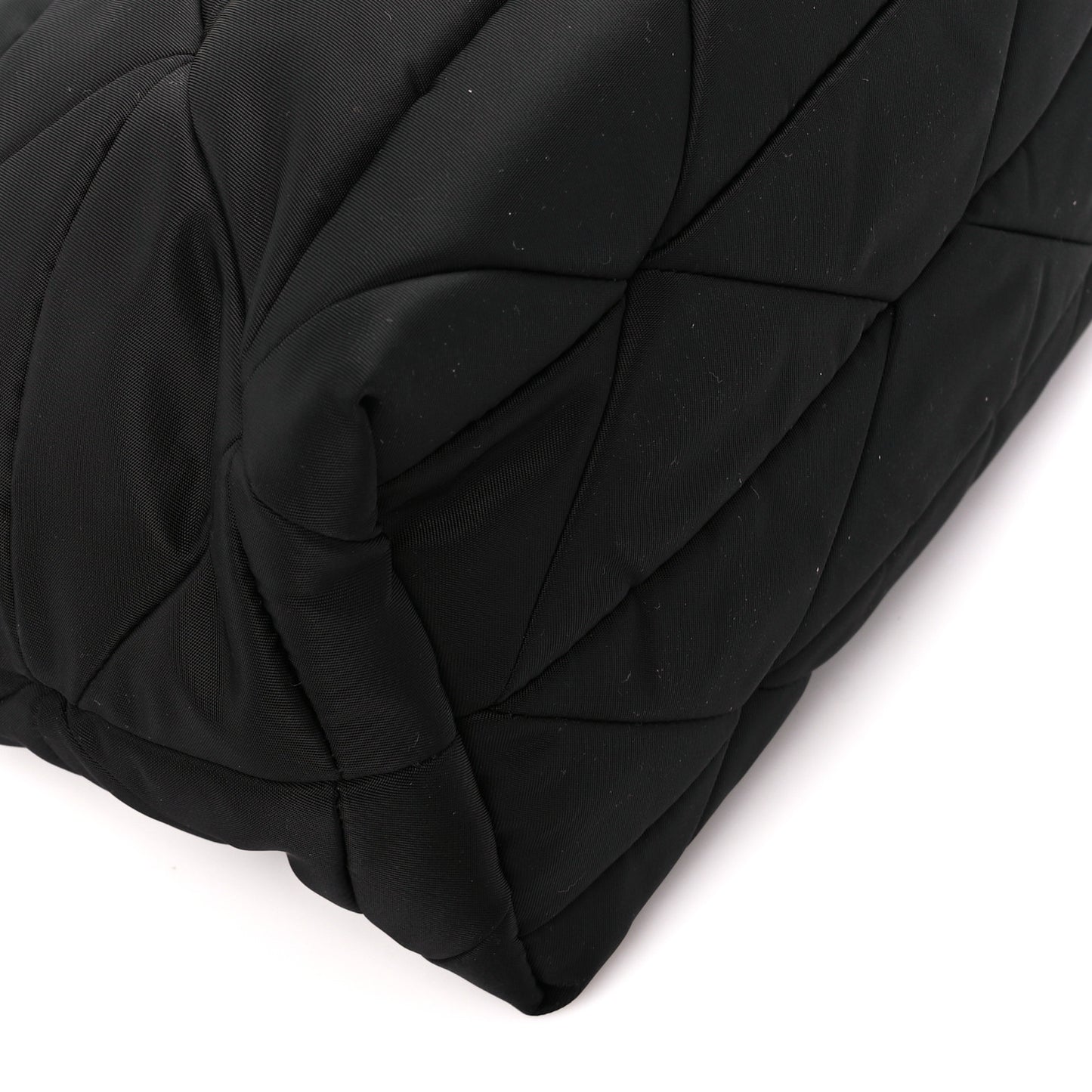 Re-Nylon Nappa Triangle Quilted Padded Double Handled Zip Pocket Tote Black