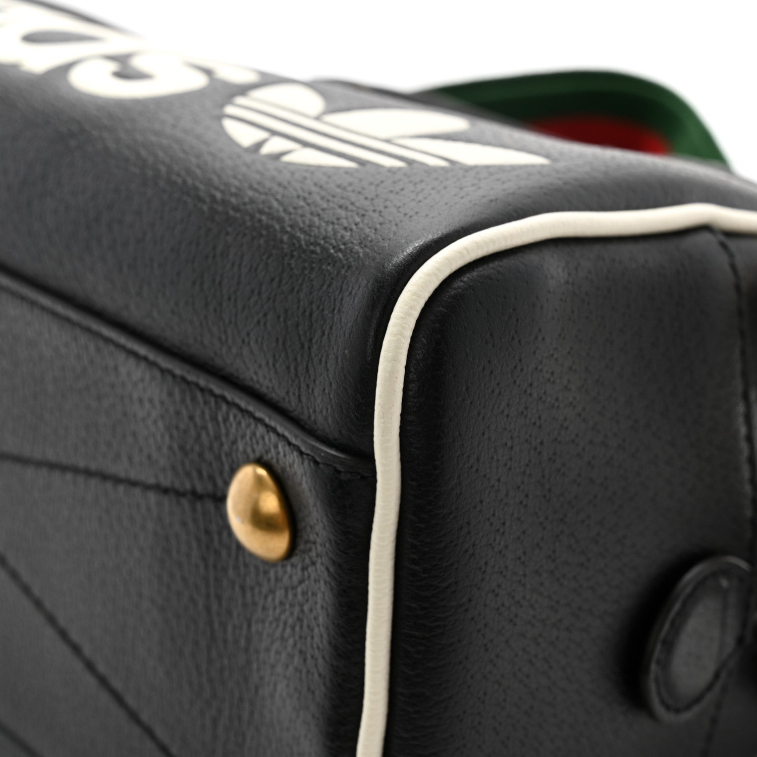 Gucci X ADIDAS Textured Dollar Calfskin Web Trefoil Logo Embossed Mini Bowling Bag Black Off White 11 of 12