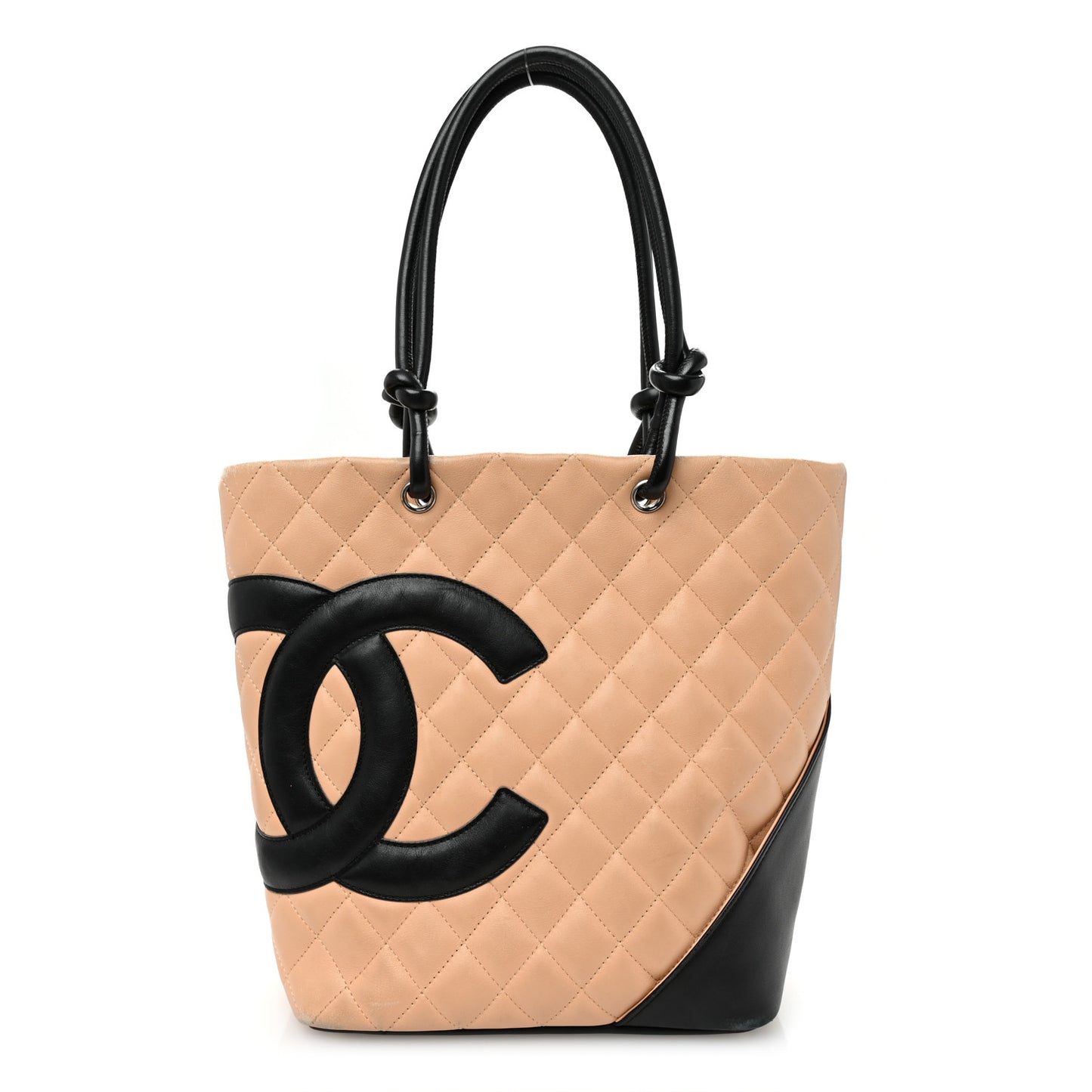 Calfskin Quilted Medium Cambon Tote Beige Black