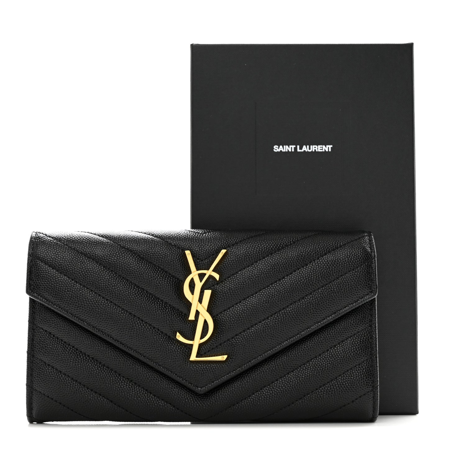 Grain De Poudre Matelasse Chevron Monogram Flap Wallet Black