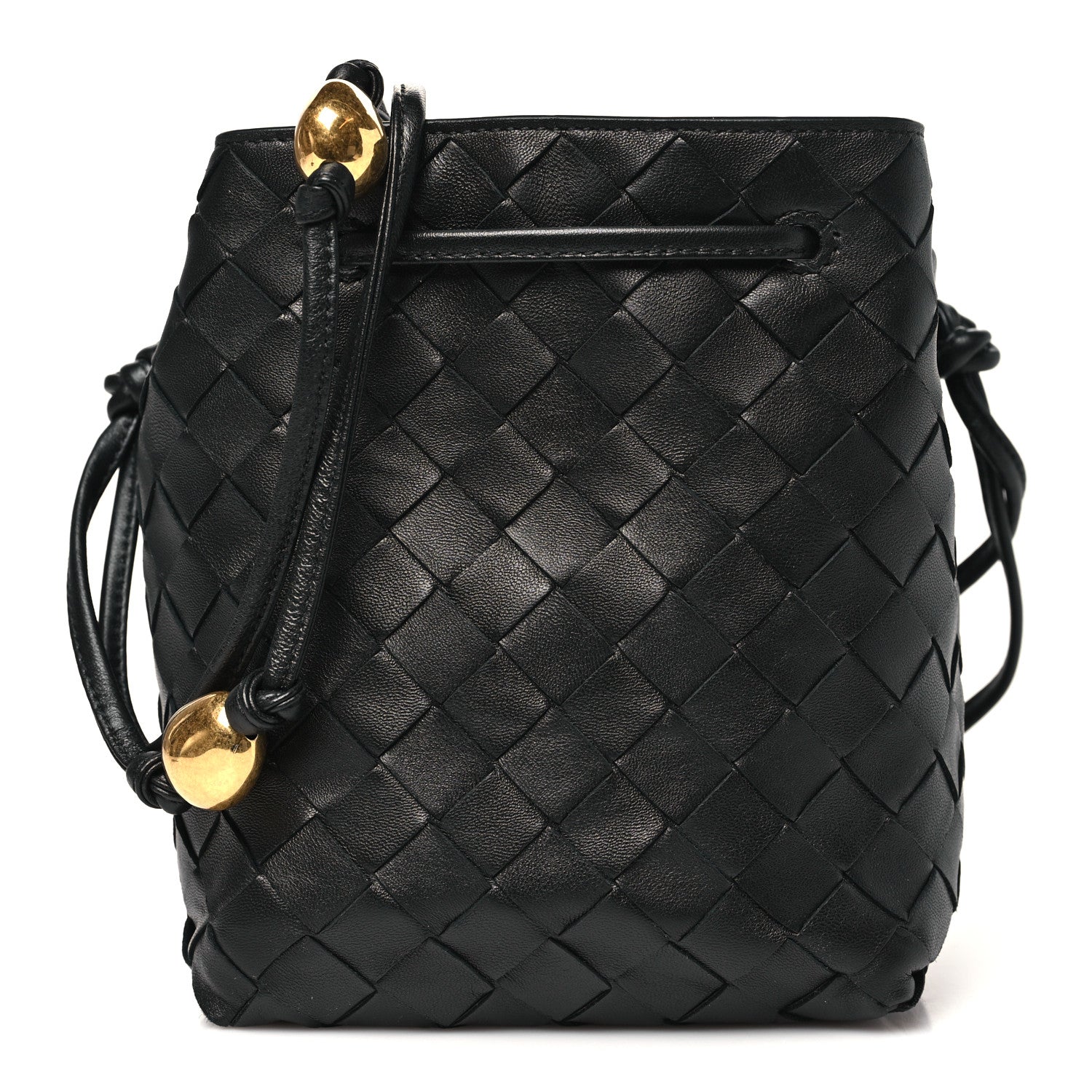 Bottega Veneta Nappa Intrecciato Small Drawstring Bucket Bag Black