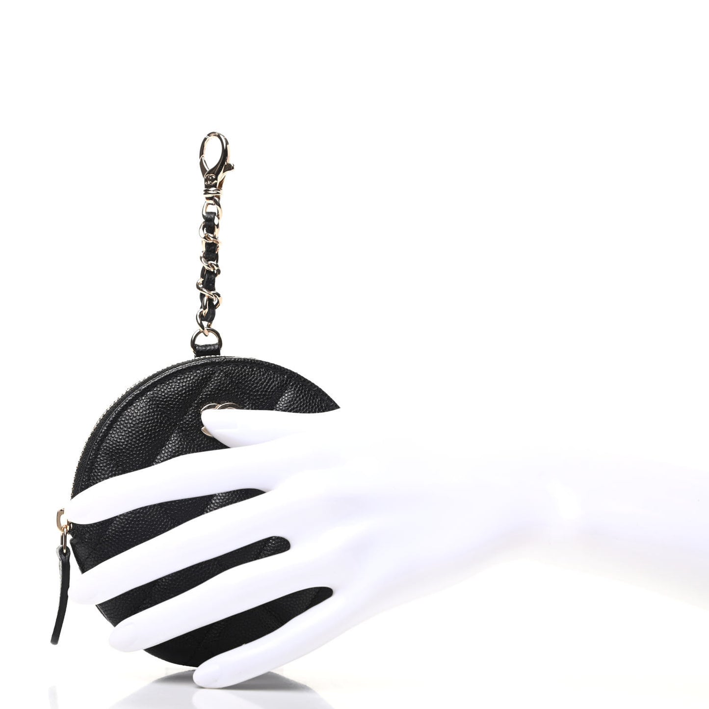 Caviar Quilted Round Clip On Coin Purse Black