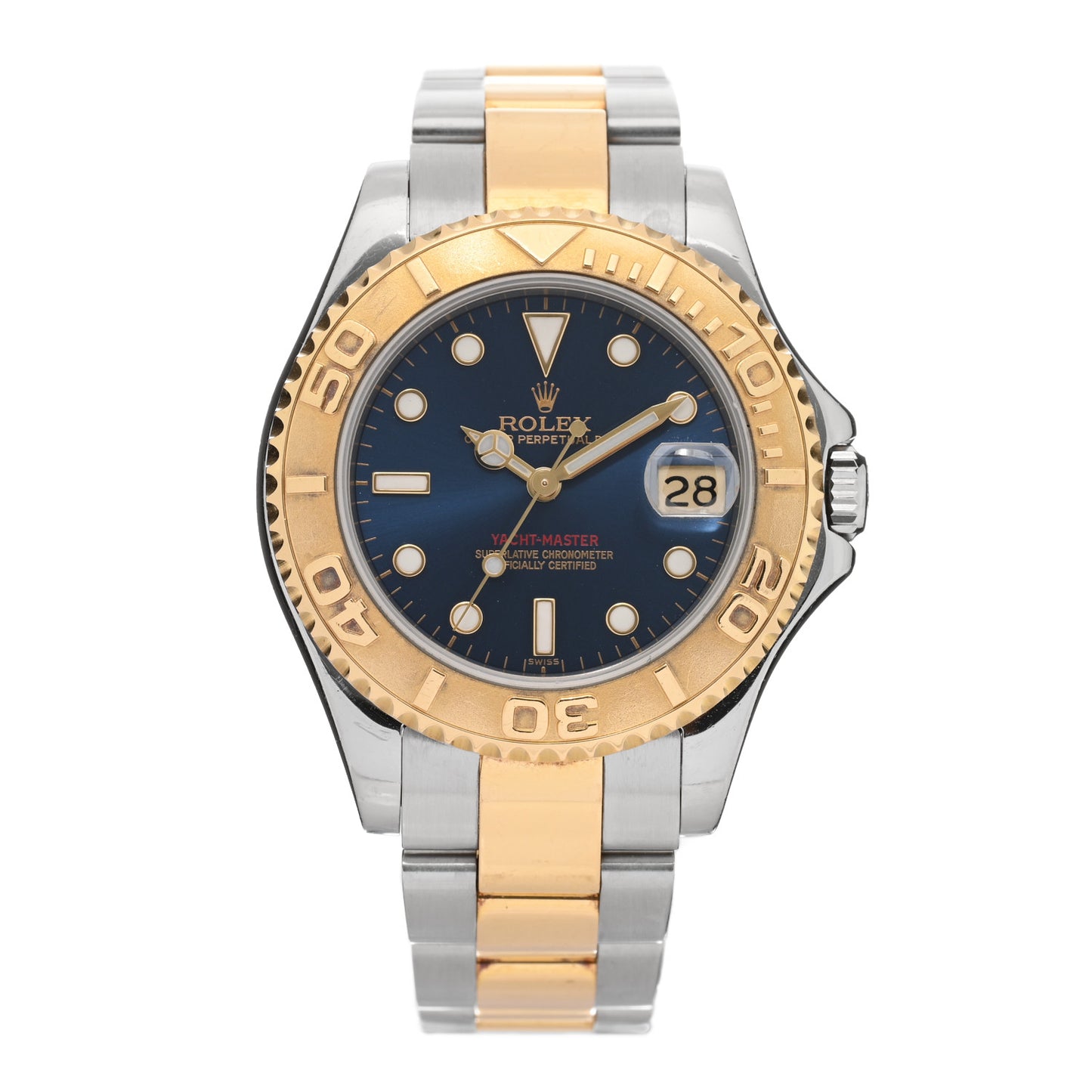 Stainless Steel 18K Yellow Gold 35mm Oyster Perpetual Date Yacht-Master Watch Blue 68623