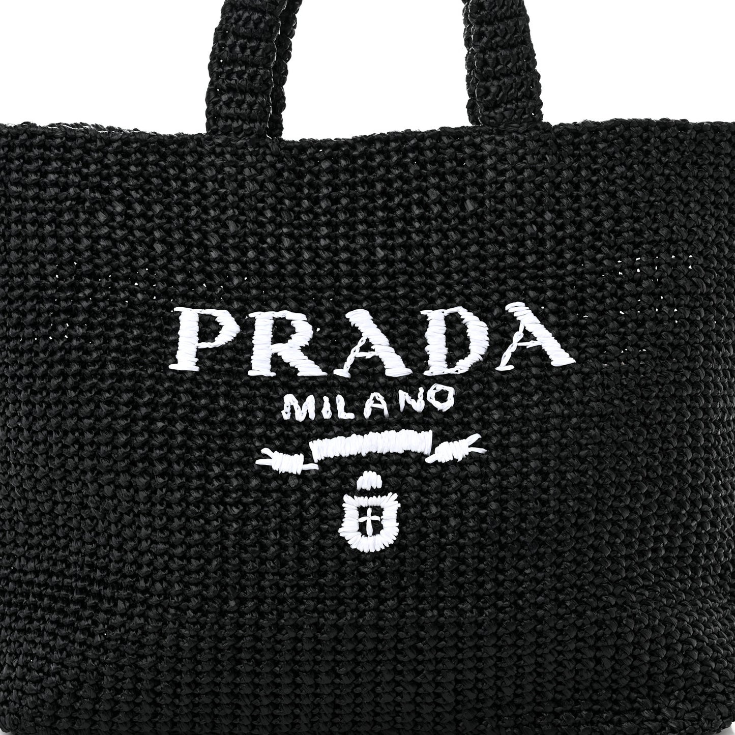 Yarn Raffia Effect Crochet Large Logo Tote Black