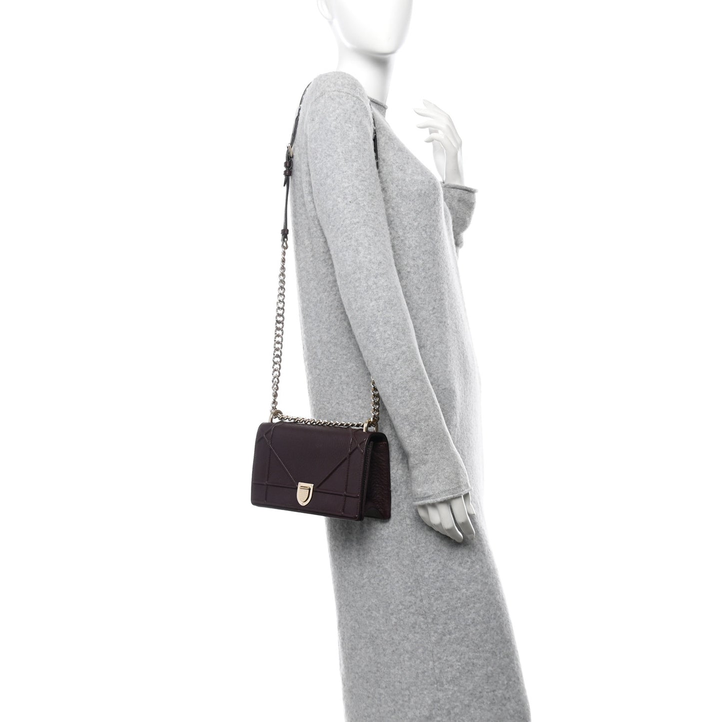 Grained Calfskin Small Diorama Flap Bag Burgundy