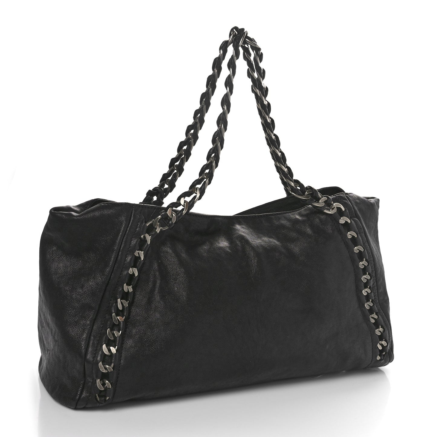 Glazed Calfskin East West Modern Chain Tote Black