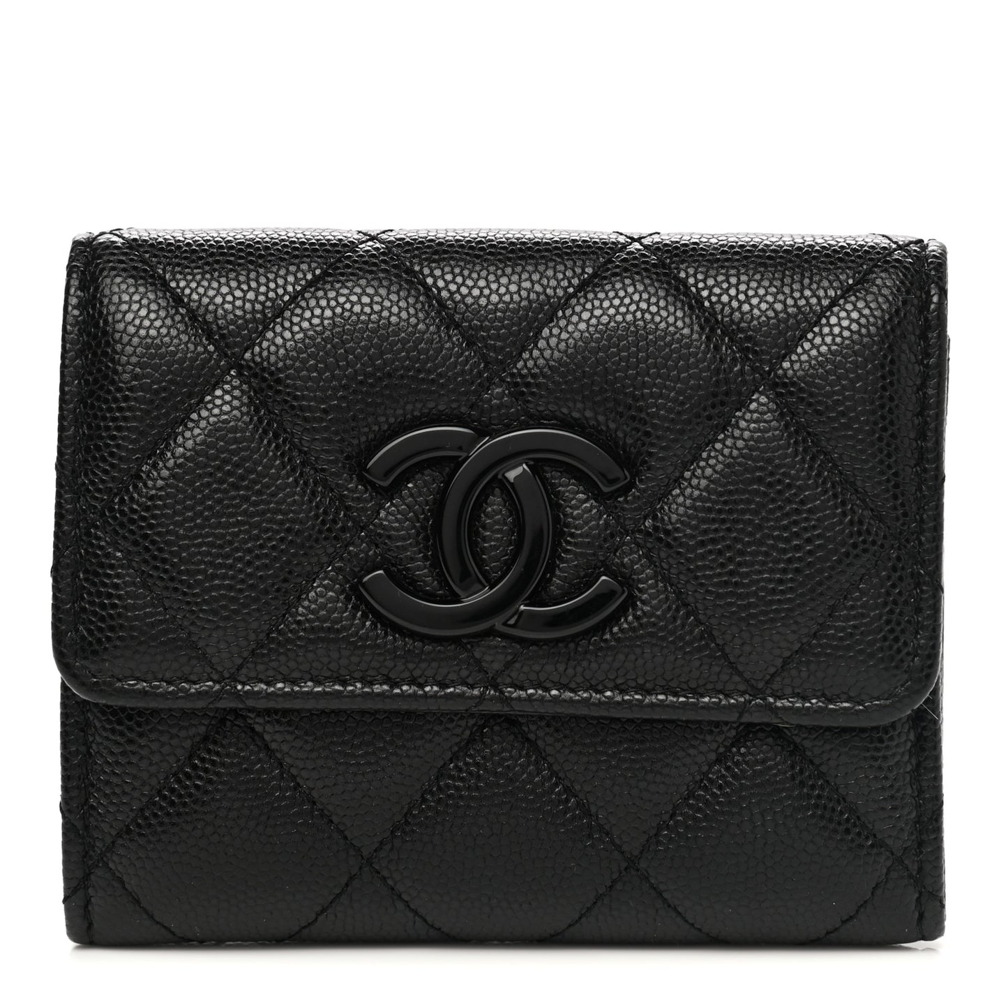 Caviar Quilted My Everything Flap Card Holder Wallet Black