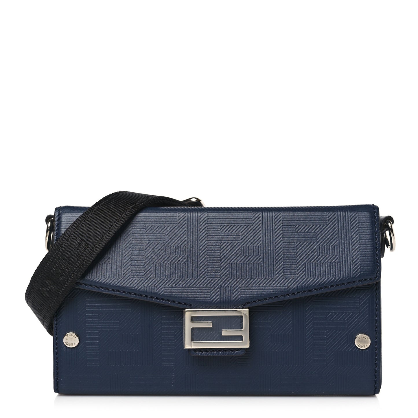 Vitello King FF Lines Embossed Baguette Soft Trunk Phone Pouch Midnight