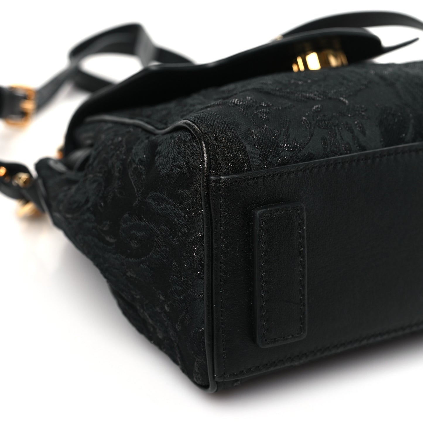 Calfskin Lurex Cloquet Small La Medusa Chain Top Handle Handbag Black