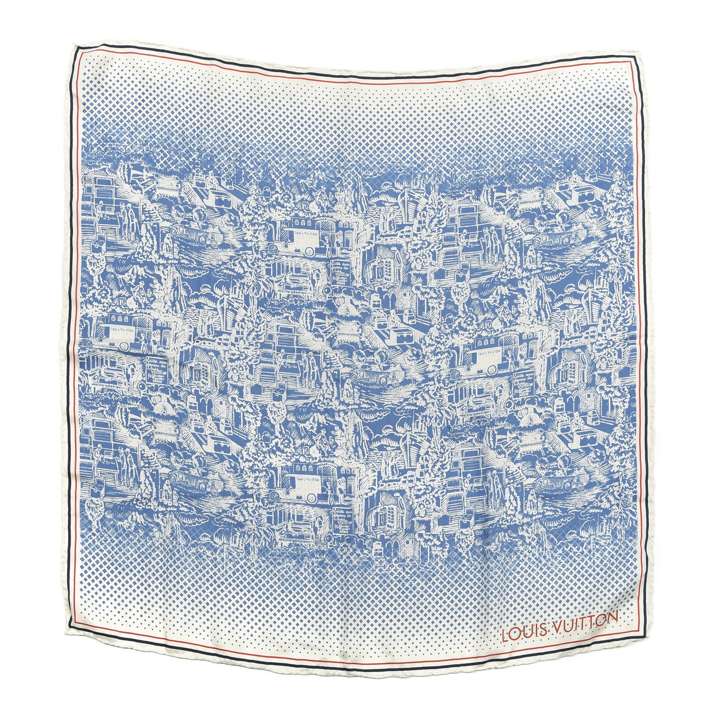 Silk Monogram City Square Scarf Blue