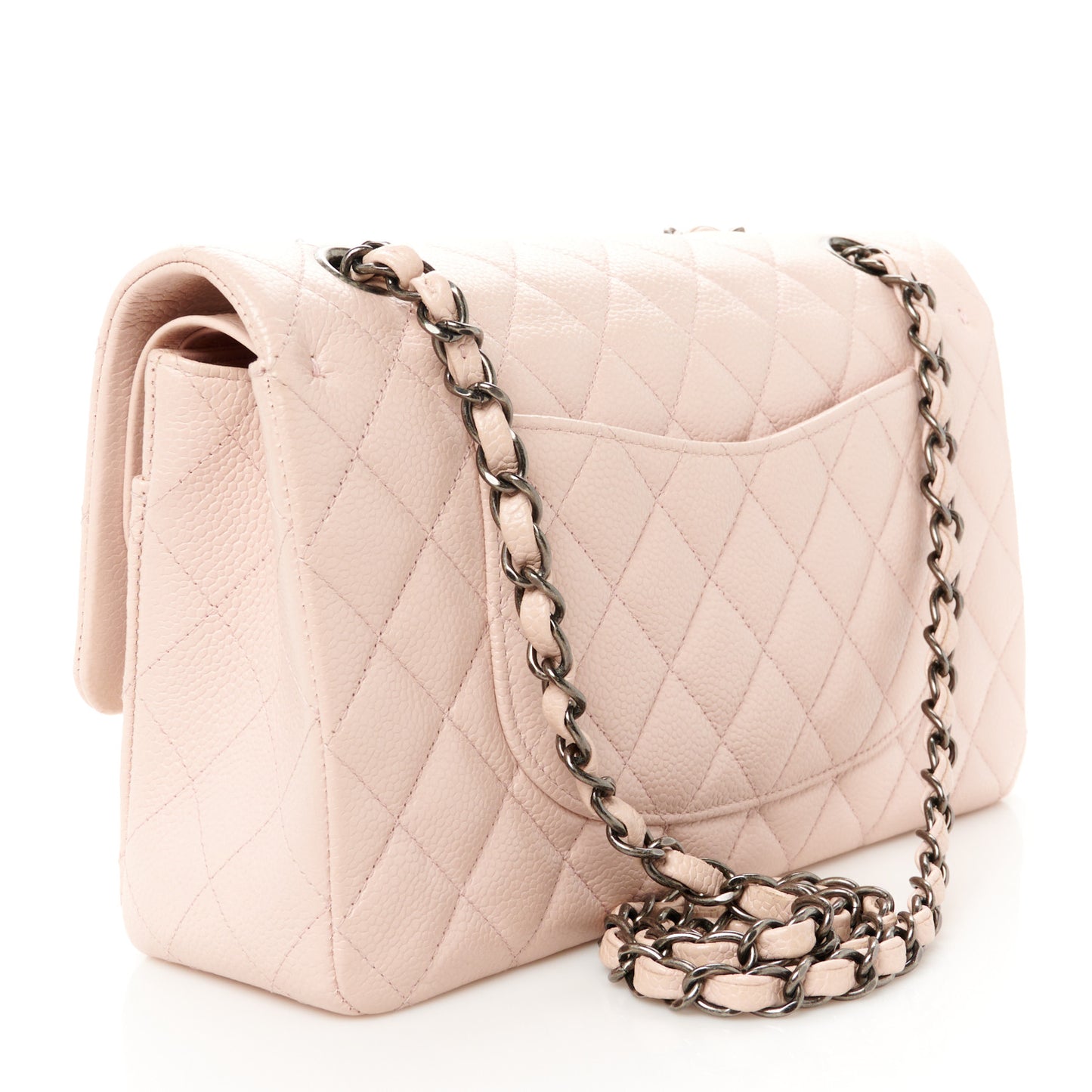 Caviar Quilted Medium Double Flap Light Pink
