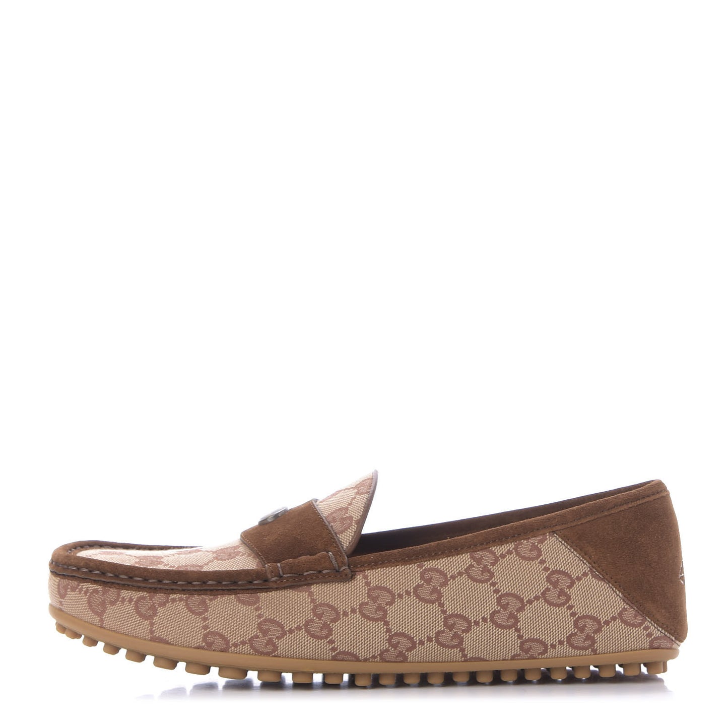 GG Monogram Suede Mens Driver Loafers 7 Beige Ruggine Cuir