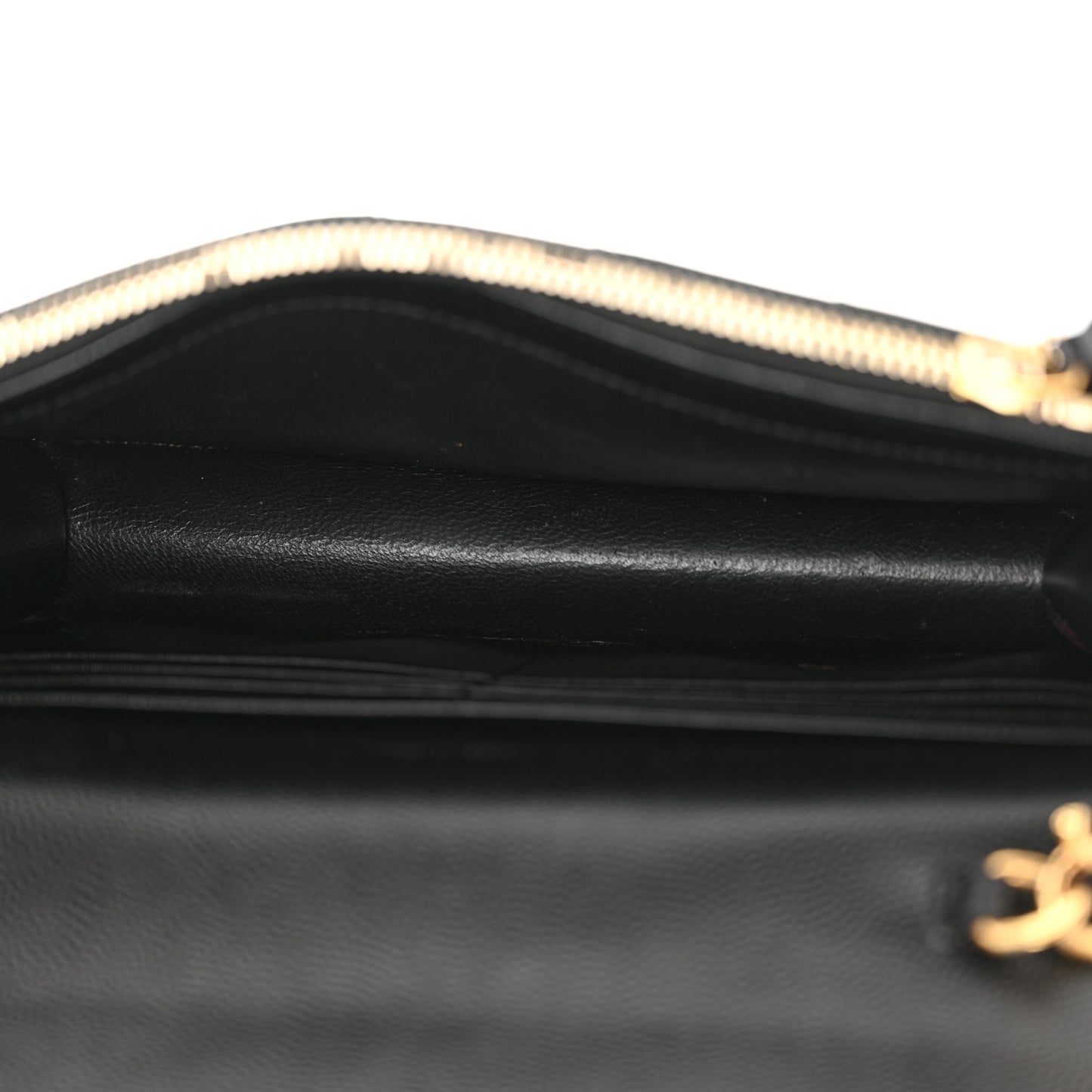 Grain De Poudre Matelasse Chevron Monogram Envelope Chain Wallet Black