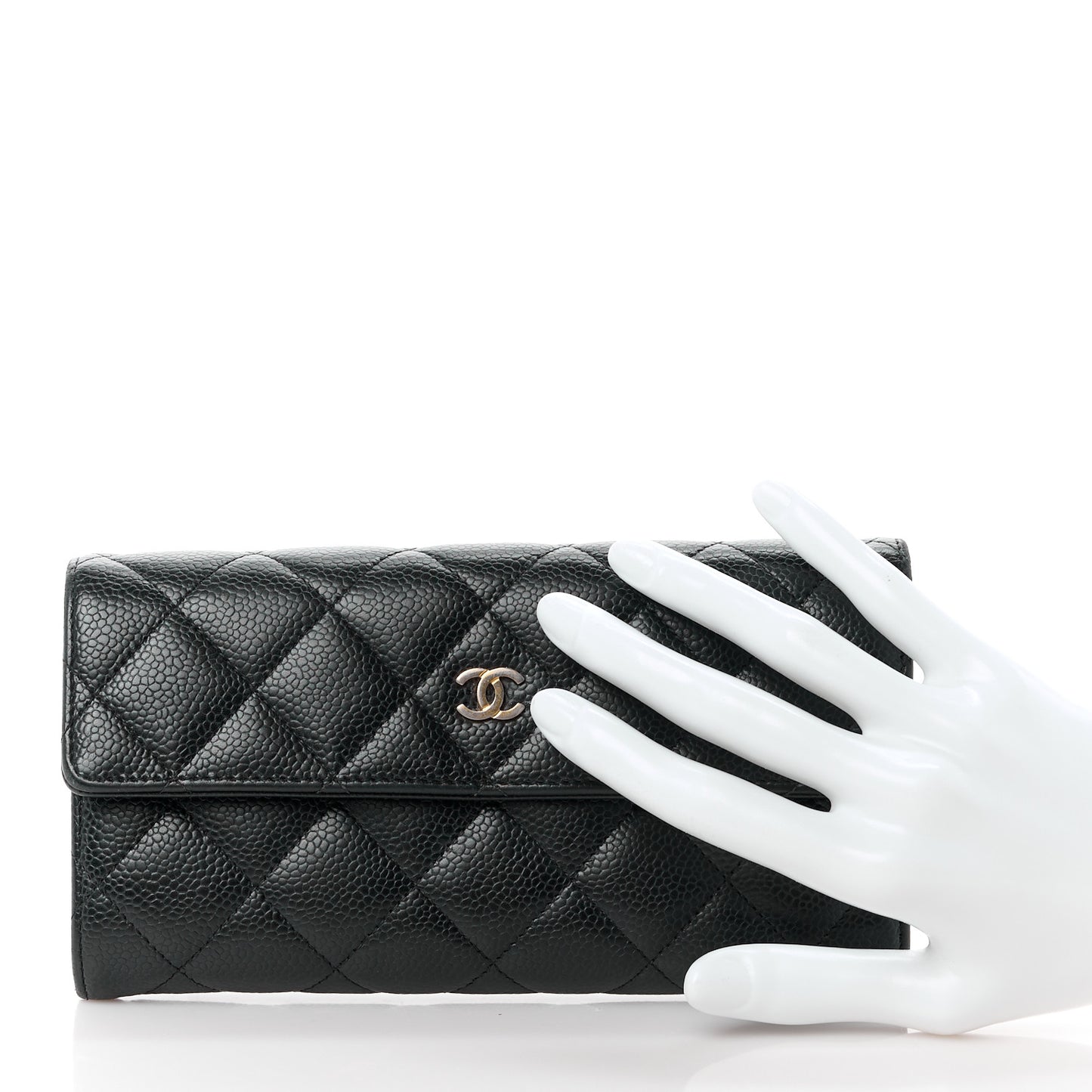 Caviar Quilted Long Flap Wallet Black