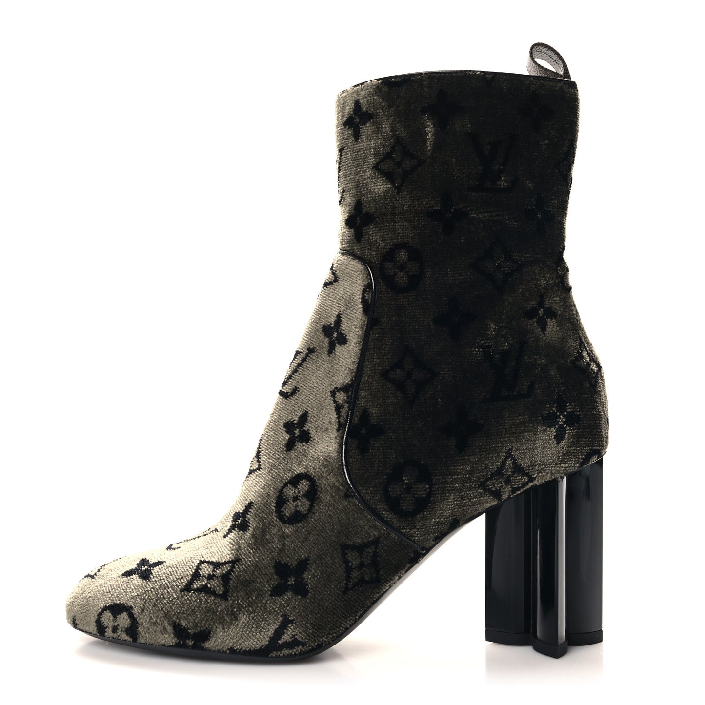 Velvet Monogram Silhouette Ankle Boots 39 Black Green