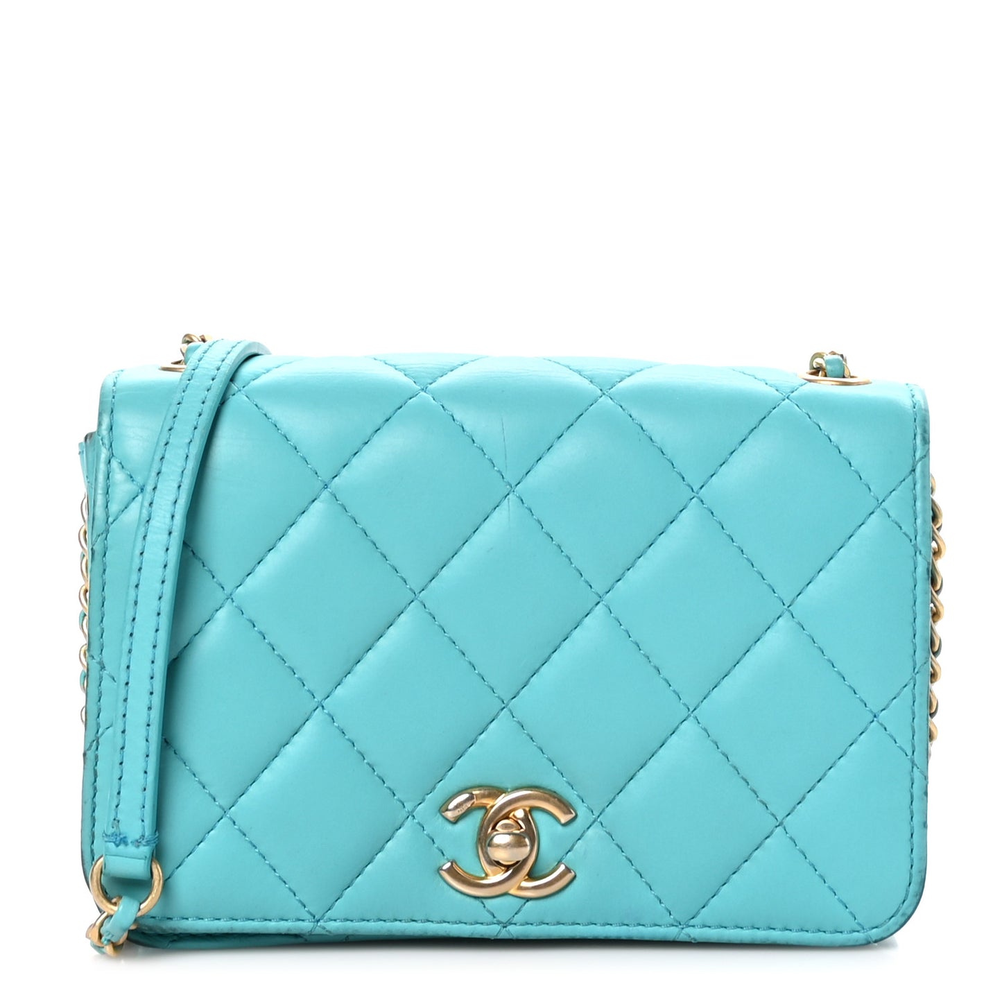 Calfskin Quilted Everyday Chic Single Flap Turquoise