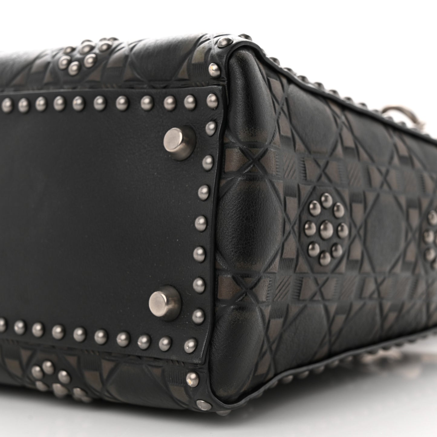 Calfskin Studded Flower Medium Lady Dior Black