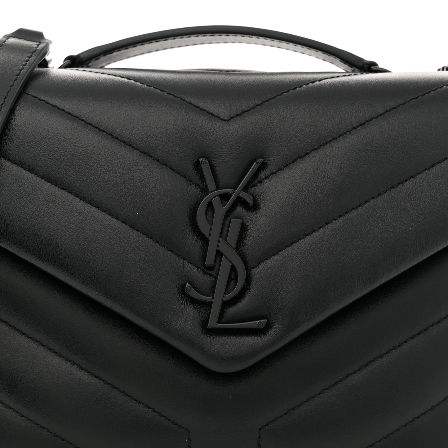 Calfskin Y Quilted Monogram Monochrome Small Loulou Chain Satchel Black