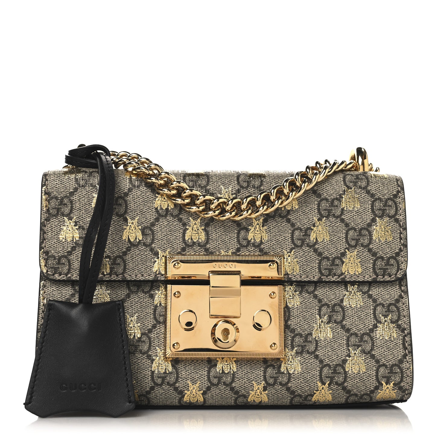 GG Supreme Monogram Bees Small Padlock Shoulder Bag Black