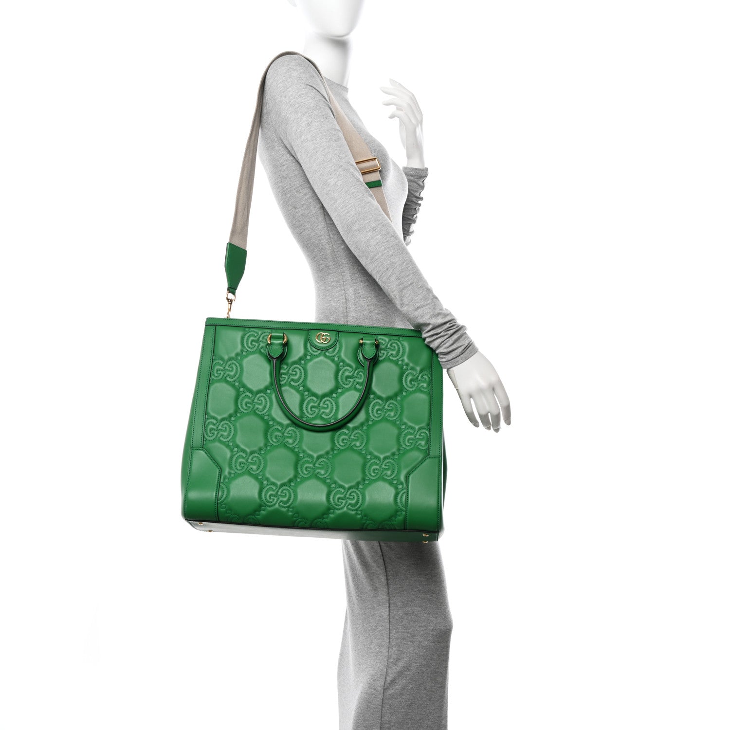 Gucci Calfskin GG Matelasse Tote Bag Bright Green 2 of 15