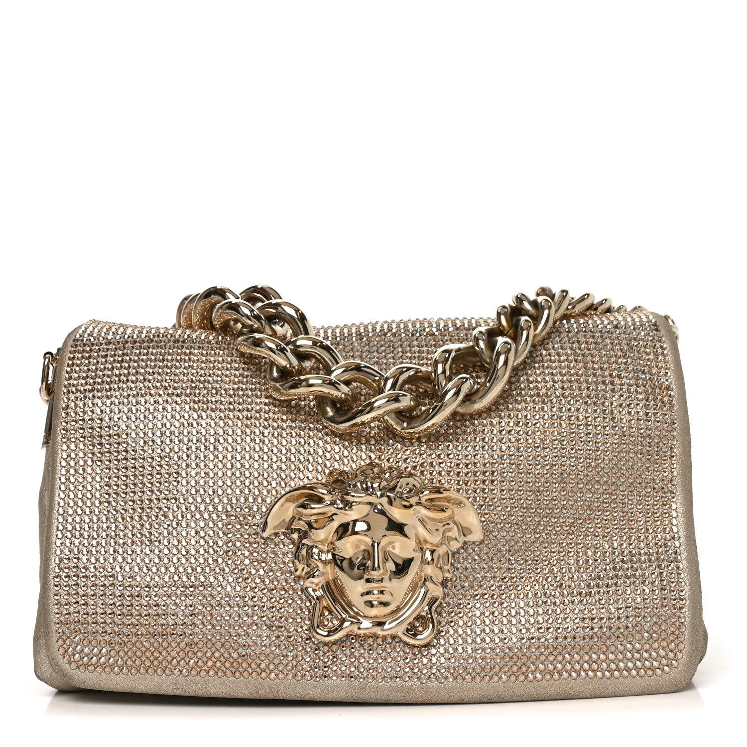 砂金637個 Versace Suede Crystal Medusa Sultan Evening Bag Gold 1799755