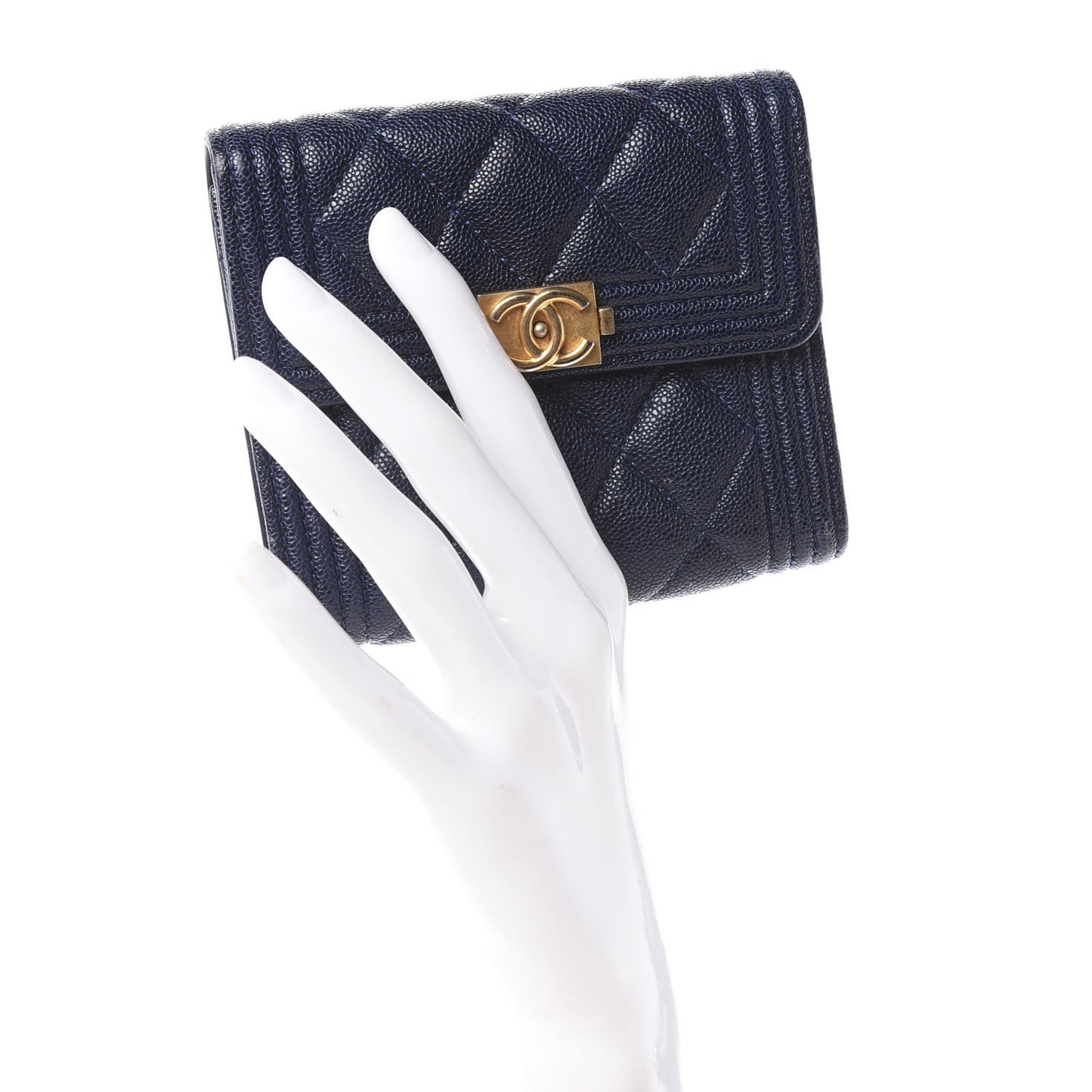 Caviar Quilted Compact Boy Wallet Blue
