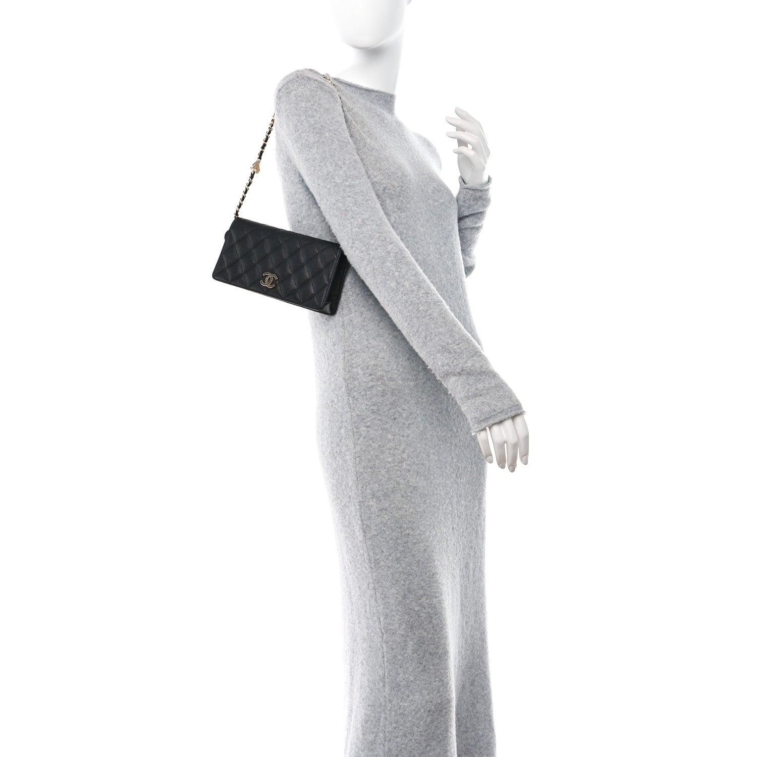 Chanel Caviar Quilted Glitter CC Roller Skate Clutch With Chain Black Black 2 of 16