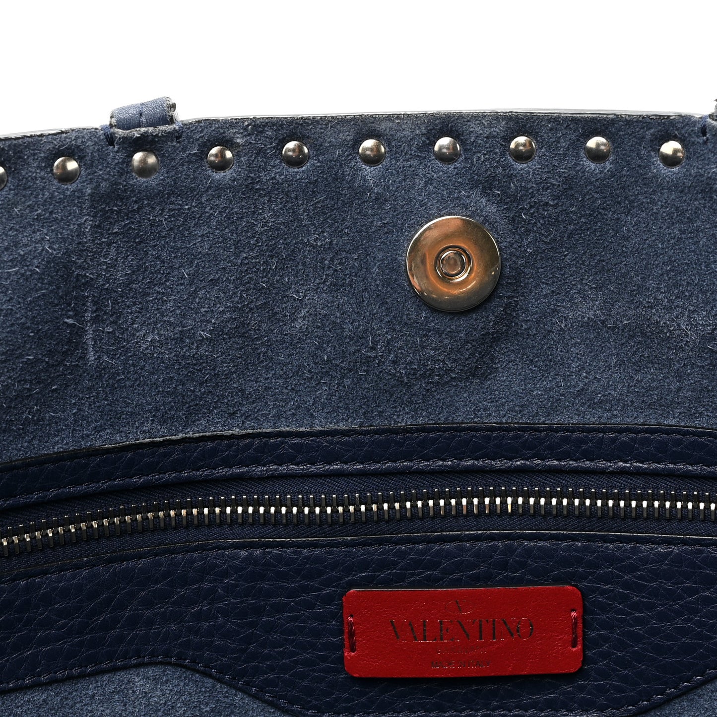 Grained Calfskin Rockstud Shoulder Tote Marine