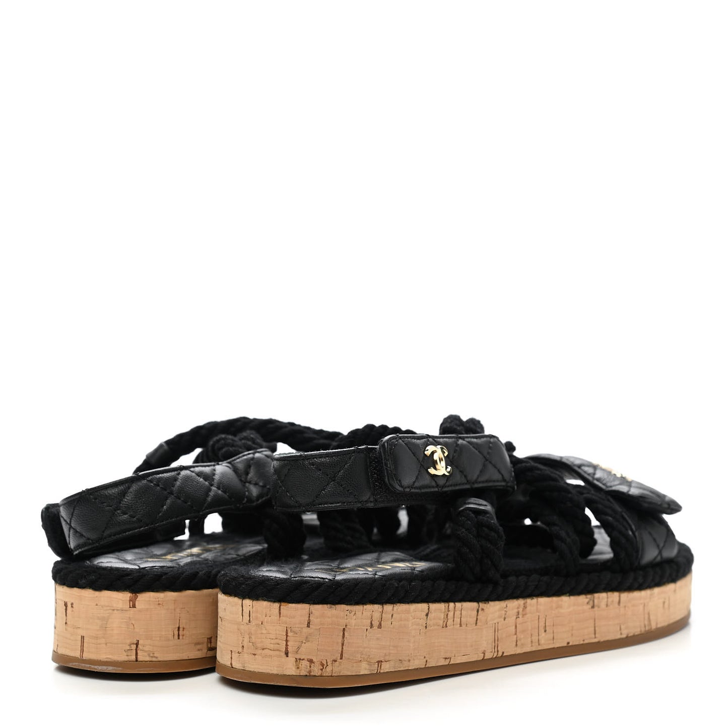 Cord Lambskin Quilted Logo Sandals 35 Black