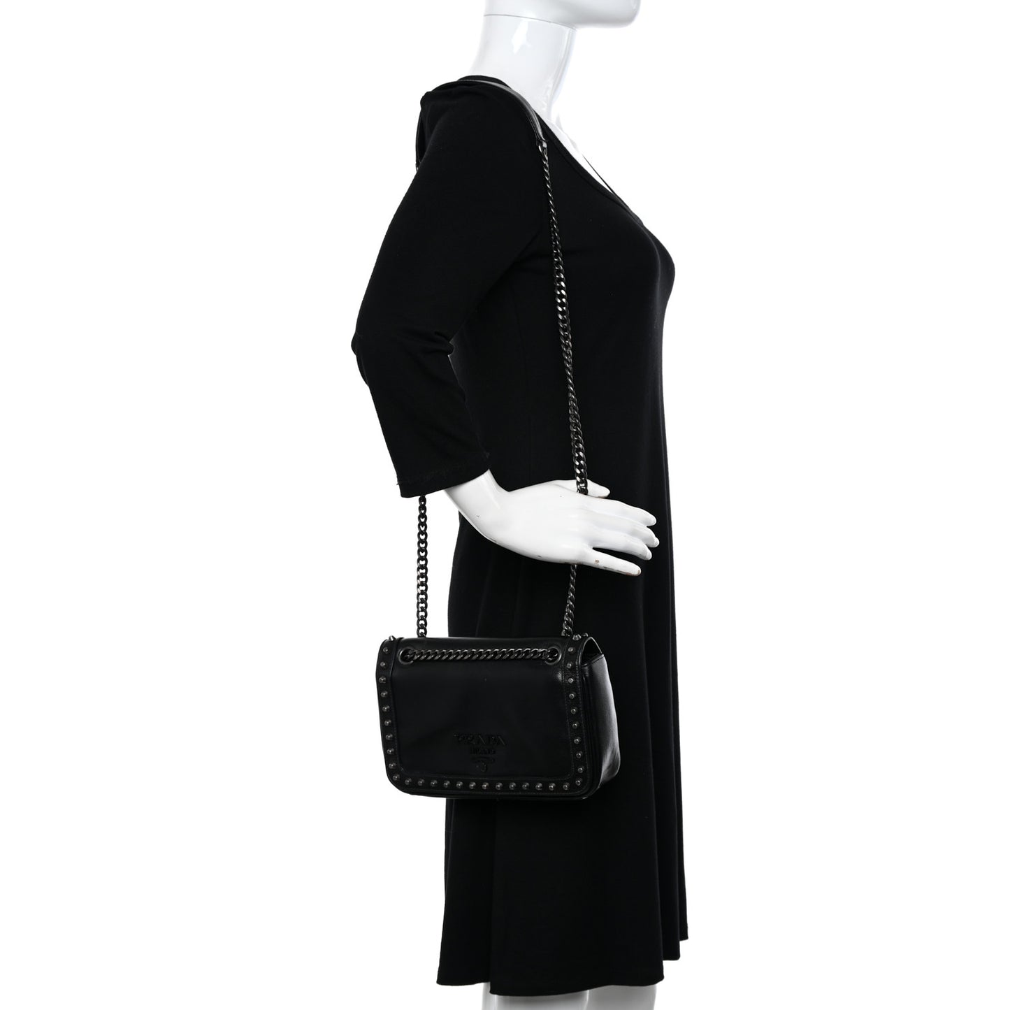 Glace Calfskin Studded Crossbody Black