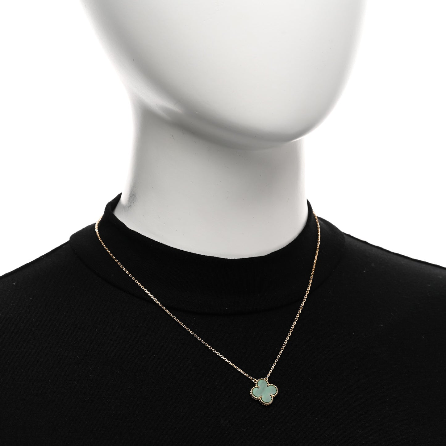18K Yellow Gold Malachite Vintage Alhambra Pendant Necklace
